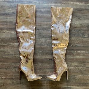 Public Desire ‘Poison’ Over The Knee Foil Boots